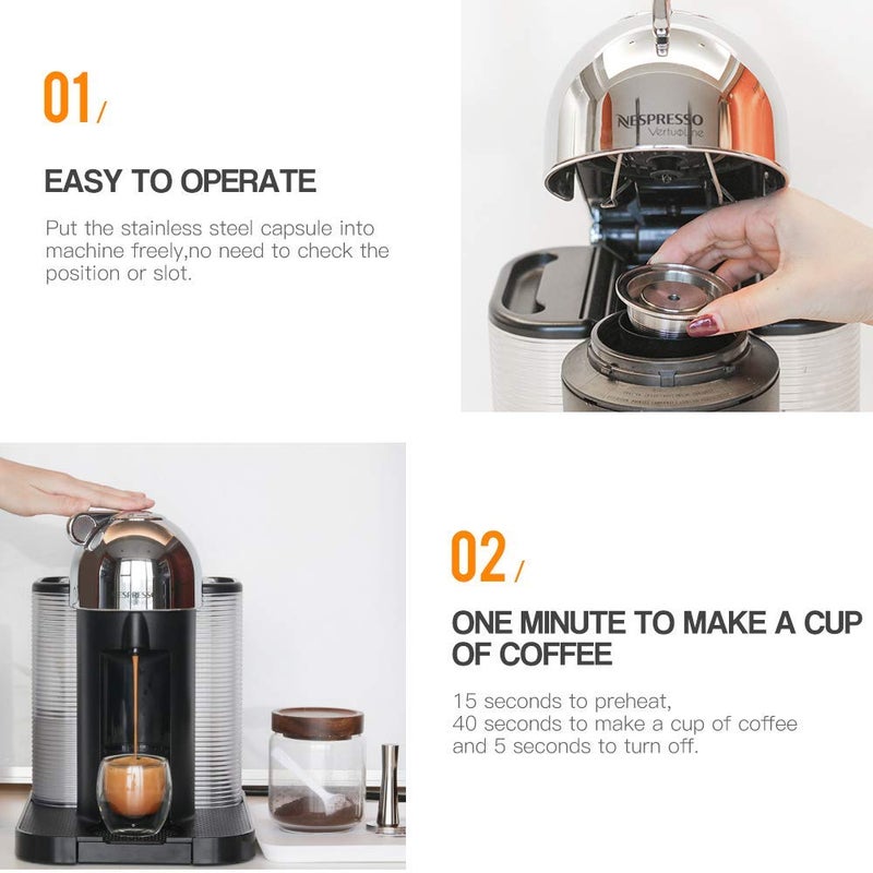 RECAFIMIL Stainless Steel Reusable V ertuo Coffee Capsule, Metal Refillable Coffee Pod Brewing Espresso 70ML/2.4OZ(SMALL), N-espresso V-ertuoline Reusable Coffee Pod Compatible With GCA1,ENV135, 1 Pod 1 Tamper - Image 3